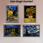 Van Gogh Eserleri 4'lü kazıma seti - Gece Kahvesi tasarımı