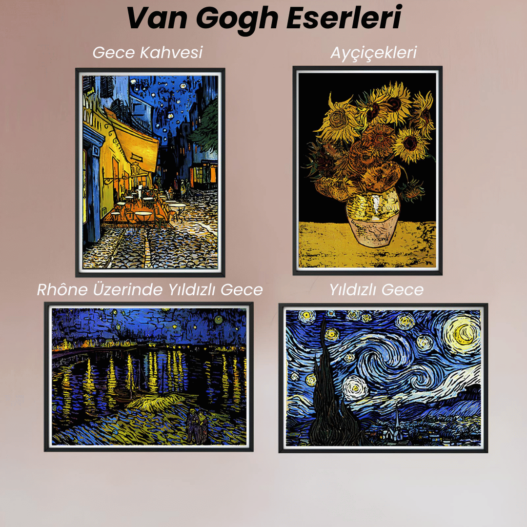 Scratch Kazıma Sanatı | Kazıyarak Çizim Seti | Van Gogh Eserleri 4’lü Set | 28x40 cm - A3