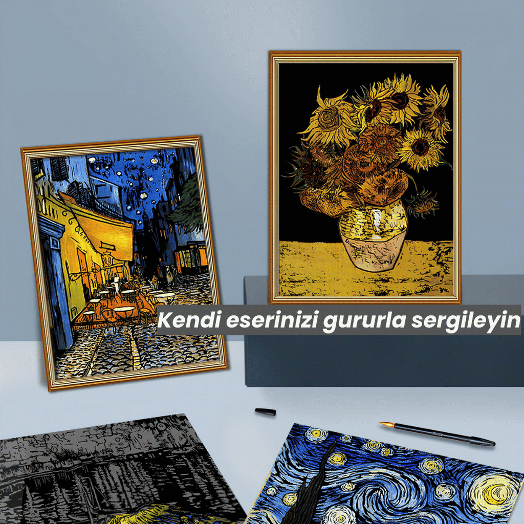 Scratch Kazıma Sanatı | Kazıyarak Çizim Seti | Van Gogh Eserleri 4’lü Set | 28x40 cm - A3