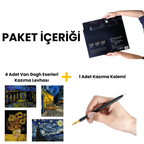 Van Gogh Eserleri 4'lü kazıma seti - kazıma işlemi yakın çekim