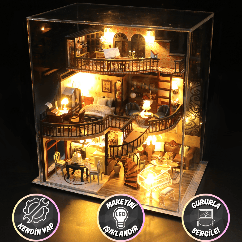 Hayal Konağı | Kendin Yap Minyatür Villa | Minyatür Maket Seti | Ahşap Hobi Seti | LED Işıklı 3D Puzzle